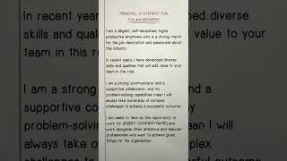 PERSONAL STATEMENT for CVs and RESUMES personalstatement [upl. by Fadas]