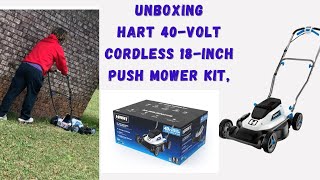 Unboxing HART 40Volt Cordless 18inch Push Mower Kit hart lawnmower battery landscape [upl. by Zap207]