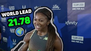 Gabby Thomas Posts a WORLD LEAD in the 200m at the US Olympic Trials [upl. by Amar]