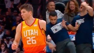 Kyle Korver activates LeKorver mode amp make the Jazz bench go crazy in game vs Nuggets [upl. by Bang]