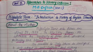 Hippolyte Taine  Introduction to History of English Literature  MA English Semester 1 puchd [upl. by Nalon]