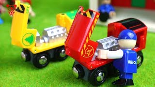 Wooden trains for kids  Brio Train Garage for children  Toy Trains in the Brio City [upl. by Neeham]