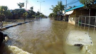 Removal A Lot Trash And Plastic Flow Clogged Culvert Drain Flood On Street Road [upl. by Kirenoj]