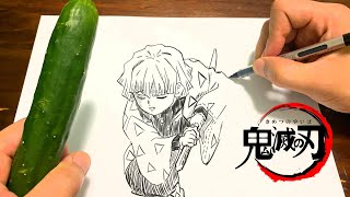 【Demon Slayer Kimetsu no Yaiba】 Zenitsu Agatsuma sliced cucumbers with kaminari no kokyu [upl. by Enyawed]