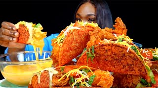 SPICY CHEESY SHRIMP TACOS MUKBANG  SHRIMP TAKIS SHELL TACOS MUKBANG  Cheesy Tacos  Seafood [upl. by Kristin]