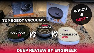 Roborock S7 vs Dreamebot W10 vs Shinebot W450 robot vacuum mop comparison Engineer review [upl. by Jesher873]