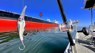 Fishing SOLO beside this Huge FREIGHTER Ship in the GULF of MEXICO [upl. by Caputo]