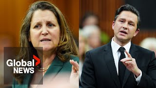 Poilievre says Trudeau like a quotbank robberquot who thinks hes quotvirtuousquot over carbon price hike [upl. by Esirahc]