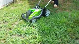 GREENWORKS ELECTRIC LAWN MOWER UNBOXING REVIEW [upl. by Bak]