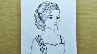 How to Draw a Girl with Traditional Dress  Easy pencil sketch for beginners [upl. by Eppesiug]