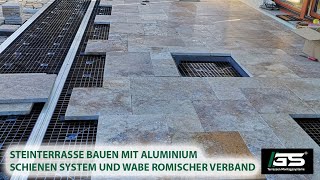 Steinterrasse bauen Platten verlegen im Römischen Verband auf Alusystem mit Gitterost Boden Wabe [upl. by Allez]