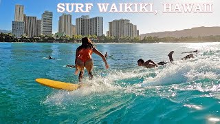 WAIKIKI Surfing Raw  POV Surf in HAWAII [upl. by Harlie]