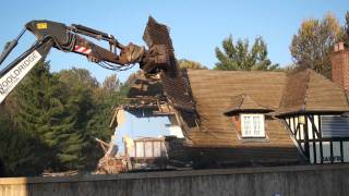 Demolition of Harvest Home Pub Whitchurch Hampshire  Roof Comes Off [upl. by Aseeral]