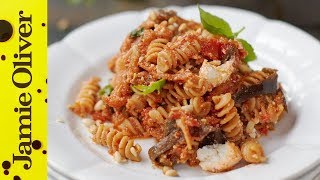 Tomato Aubergine amp Ricotta Pasta  Jamie Oliver  Everyday Super Food [upl. by Nwhas140]