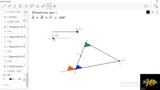 Geogebra  Montrer à vos élèves que la somme des mesures des angles dun triangle est 180 [upl. by Aleacem]