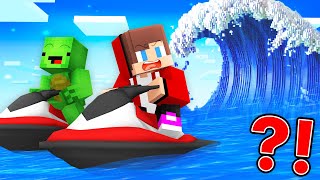 How Mikey and JJ Escape From TSUNAMI on Jet Ski in Minecraft Maizen   Maizen [upl. by Nwahsem]