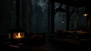 Warm Fireplace in a Cabin at Rainy Night  Relaxing Forest Retreat for Deep Sleep [upl. by Jezabelle476]