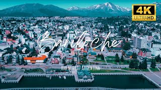 Suspenseful Drone Views of Bariloche and Nahuel Huapi Lake with Snowy Mountains  4K Argentina [upl. by Enel]