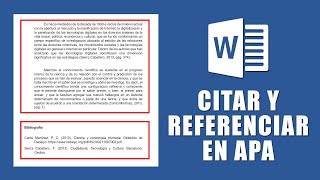 Como Citar Y Referenciar de Forma Automática en Word  Normas APA [upl. by Aisatana862]