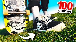 100 Kickflips in CARIUMAS NEW PRO SKATE SHOE [upl. by Yremrej814]