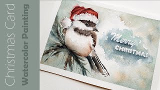 Christmas Card Chickadee Watercolor Painting  Bird Watercolor Painting [upl. by Nref]