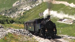 Dampfbahn Furka Bergstrecke Gletsch  Furka DFB mit Lok 1 [upl. by Koal]