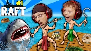 SHARK SONG on RAFT Survival Game w Baby Shawn in Danger 1st Night Minecraft FGTEEV GameplaySkit [upl. by Kapor]