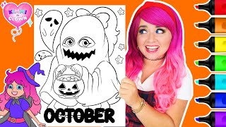 Coloring Kimmi The Clown Calendar Coloring Book OCTOBER Halloween Coloring Page  Ohuhu Art Markers [upl. by Ycram]