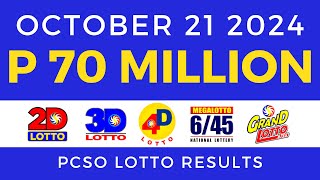 Lotto Result Today 9pm October 21 2024 PCSO [upl. by Shimkus]