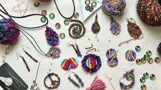 Textile Art Jewelry Embellishing Yarns For Fiber Art Fabric Art Earrings Fiber Art Brooch Making [upl. by Eelaras850]