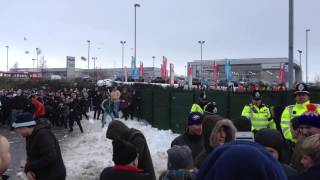 Epic snowball fight between Manchester City fans at Stoke away [upl. by Remos]