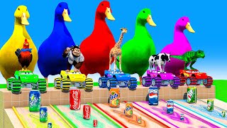 5 Giant Duck Cartoon Cow Giraffe Elephant Lion Paint Wild Animals Crossing Fountain Animation [upl. by Shum]