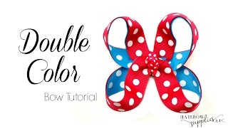 Double Color Boutique Hair Bow Tutorial  Simple Hair Bows with Ribbon Hairbow Supplies Etc [upl. by Sulienroc]