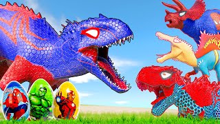 EPIC Spiderman Indominus Rex Color Pack vs Dinosaurs Jurassic World SuperHero Dinosaurs Battle [upl. by Arquit711]