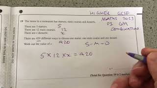 Maths GCSE Higher Paper 1 Exam 2023 Q19 combinations [upl. by Nylarat]