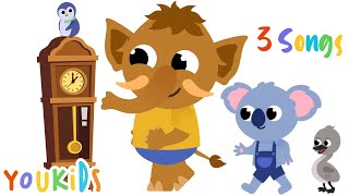 Hickory Dickory Dock  3 Songs  YouKids Nursery Rhymes amp Kids Songs [upl. by Leibman]