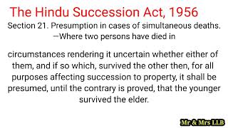 Section 21 Presumption in cases of simultaneous deaths  Hindu Succession Act [upl. by Dow]