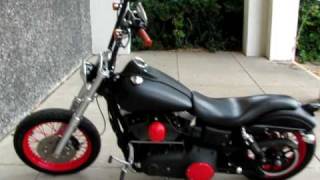 Harley Street bob Dyna Bobber For sale drag pipes EFI red rims old school [upl. by Nonnaihr92]