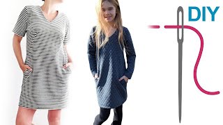 DIY Kleid nähen für Anfänger – Kleid mit Taschen – Zierstoff Schnittmuster quotIbaquot für Damen und Kids [upl. by Hesketh]