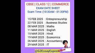 CBSE Date Sheet 202425  Class 12 Commerce  Exam Date sheet 2025 out [upl. by Godfry]