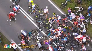 Second massive crash leads to pileup in Stage 1 of the 2021 Tour de France  Cycling on NBCSports [upl. by Nonahs]