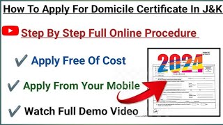 How to Apply For Domicile Certificate Online in JampK in 2024  Domicile certificate kaise banaye l [upl. by Akinirt]