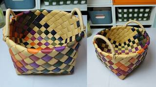 HOW TO WEAVE COLORFUL STORAGE BASKET WITH PE RATTAN [upl. by Giddings]