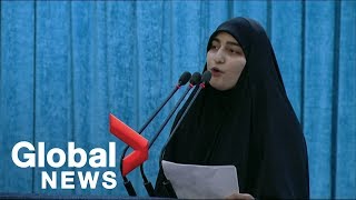 Daughter of late Iranian commander Soleimani speaks at funeral procession warns US of dark days [upl. by Mackler]