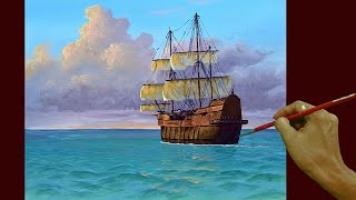 Acrylic Seascape Painting in Timelapse  Galleon Ship  JMLisondra [upl. by Naitsabas767]