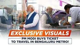 Exclusive visuals PM Modi buys ticket to travel in Bengaluru Metro [upl. by Anifled]