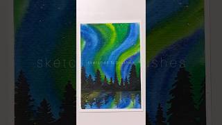 Northern Lights💚💙  Sky watercolor art easy shorts [upl. by Martina]