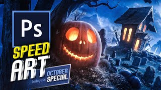 All Hallows Eve  Speed Art Photoshop  October Special [upl. by Errick696]