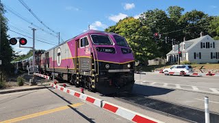 Greenbush Bound Commuter Rail train crossing South Street with a horn show in a quiet zone [upl. by Adnamor]