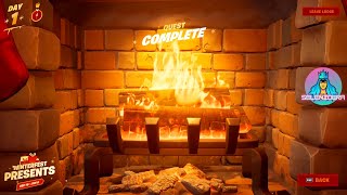 Warm Yourself at the Yule Log in The Cozy Lodge  Fortnite Winterfest 2021 Quests [upl. by Adraynek]